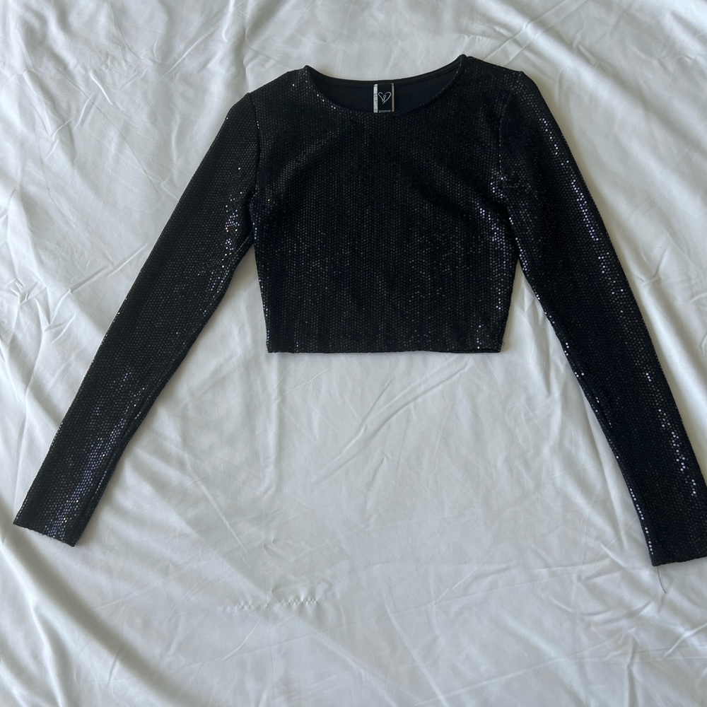 Black sequin crop top
